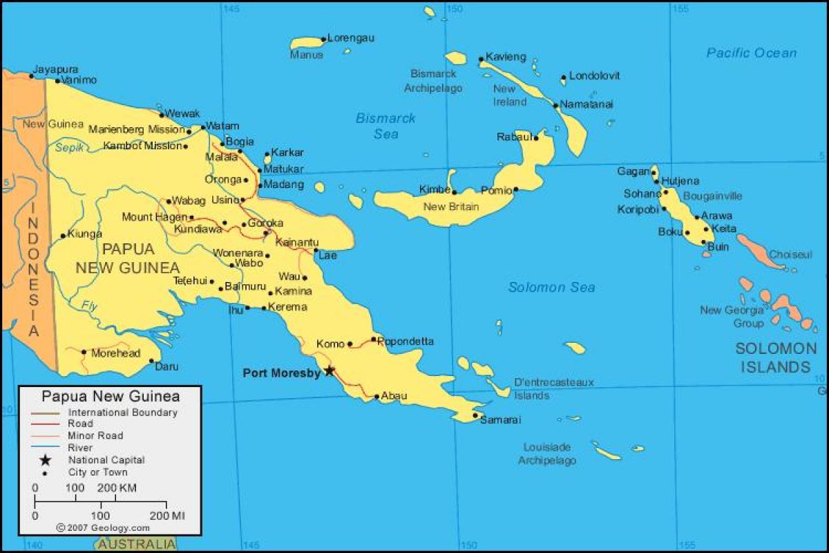 kaart van papoea-nieu-guinee en die omliggende lande