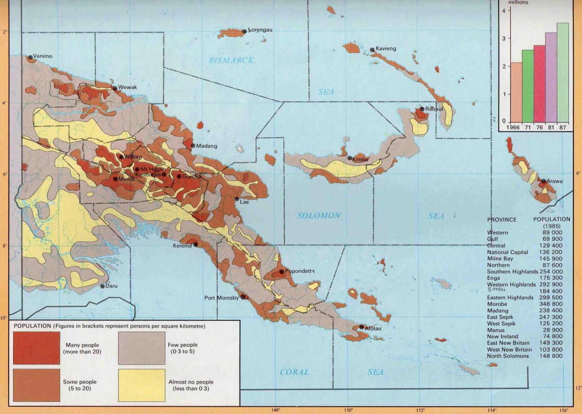 kaart van papoea-nieu-guinee bevolking