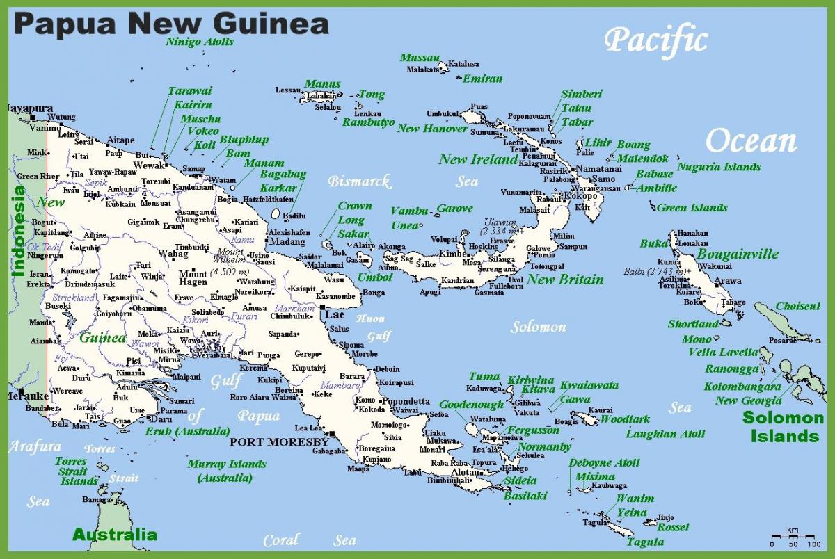 papoea-nieu-guinee in die kaart